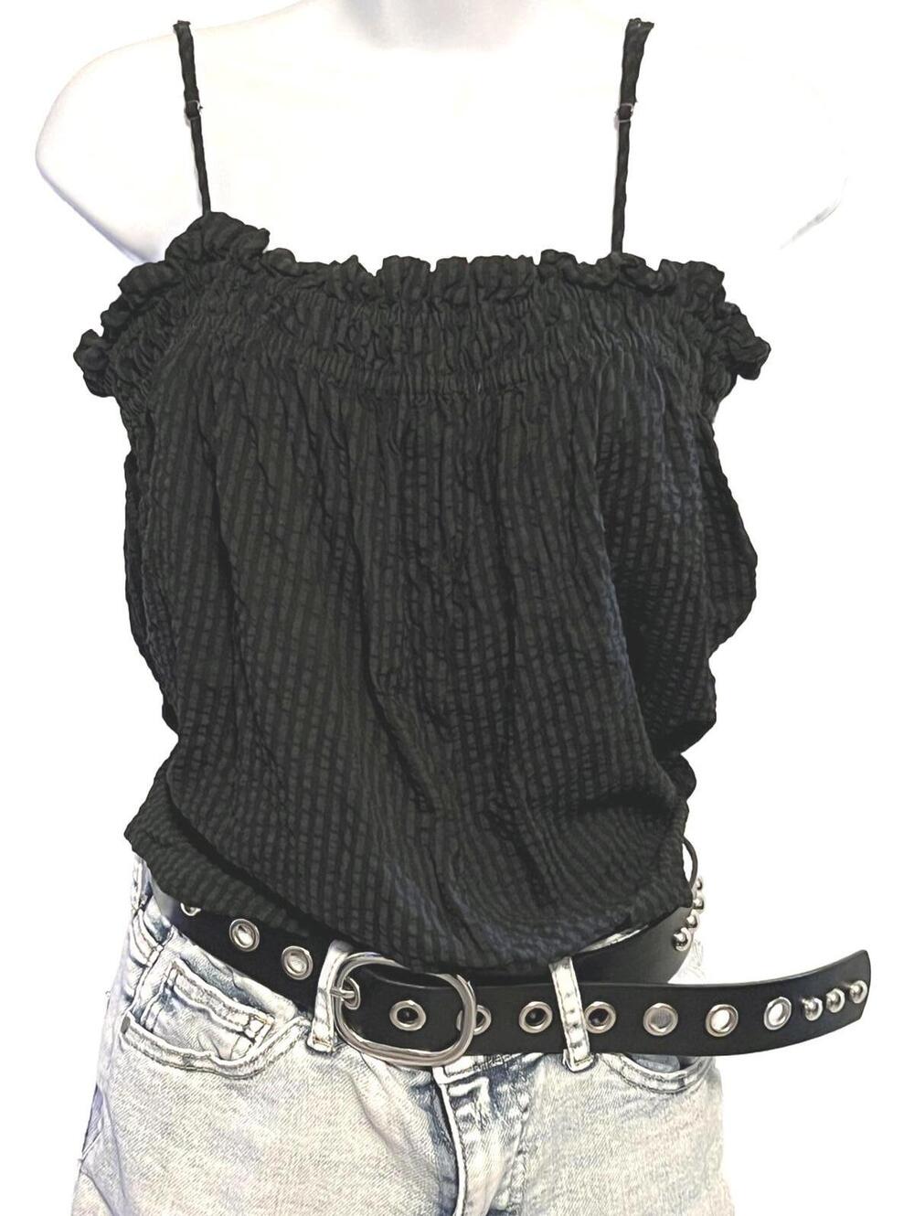 Banana Republic Black Smocked Cami Top Whimsigoth Coquette Seersucker Tank S